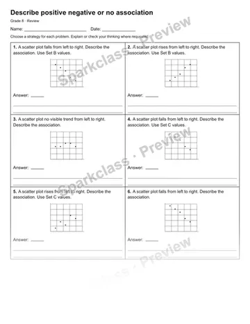 Describe positive negative or no association — Review — Grade 8 worksheet preview
