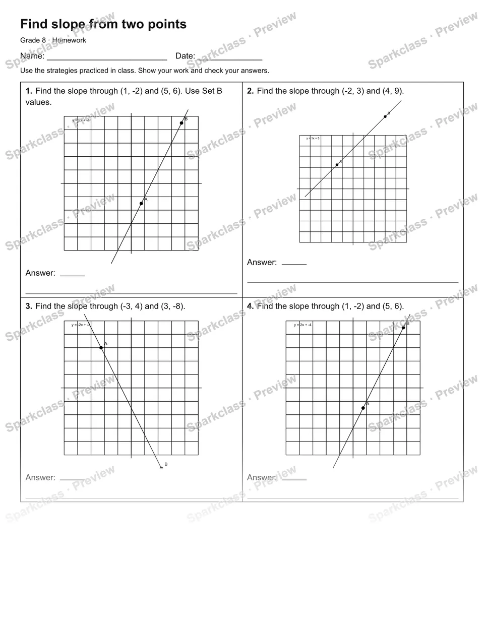 Find slope from two points — Homework — page 1