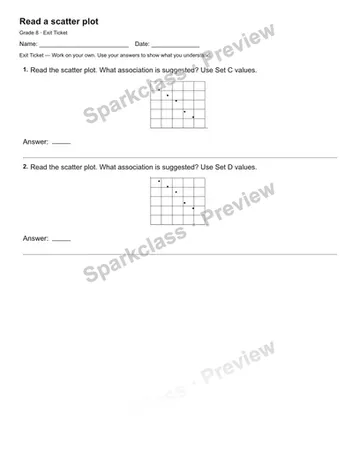 Read a scatter plot — Exit Ticket — Grade 8 worksheet preview