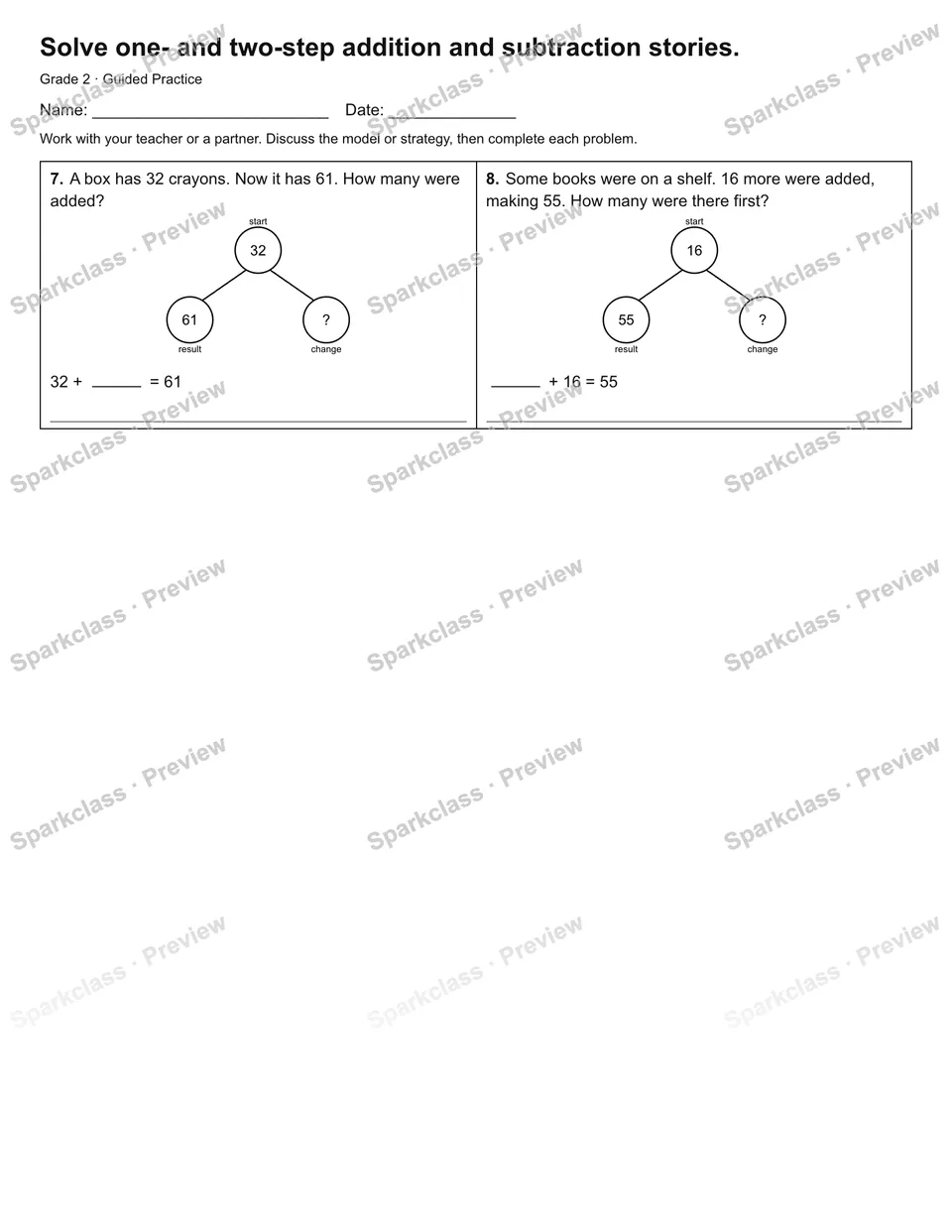 Solve one- and two-step addition and subtraction stories. — Guided Practice — page 2