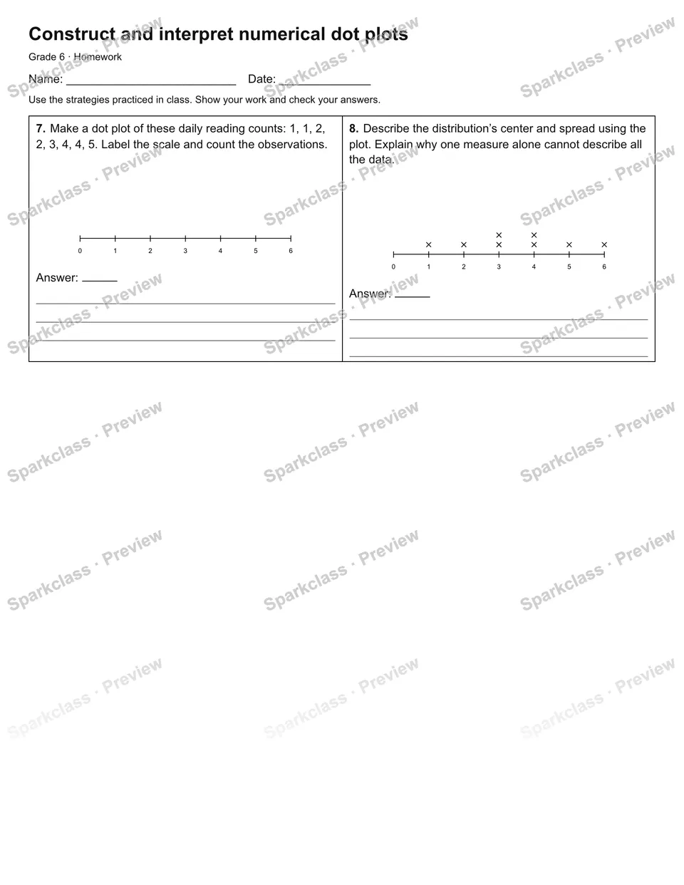 Construct and interpret numerical dot plots — Homework — page 2