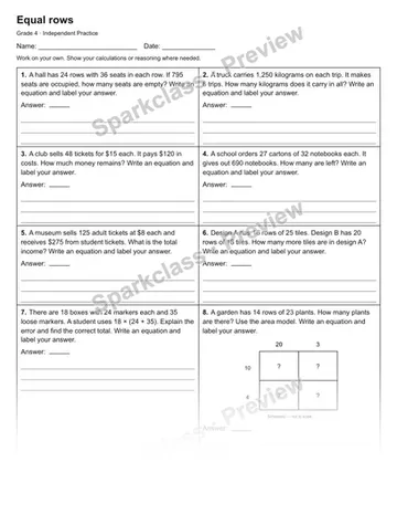 Equal rows — Independent Practice — Grade 4 worksheet preview