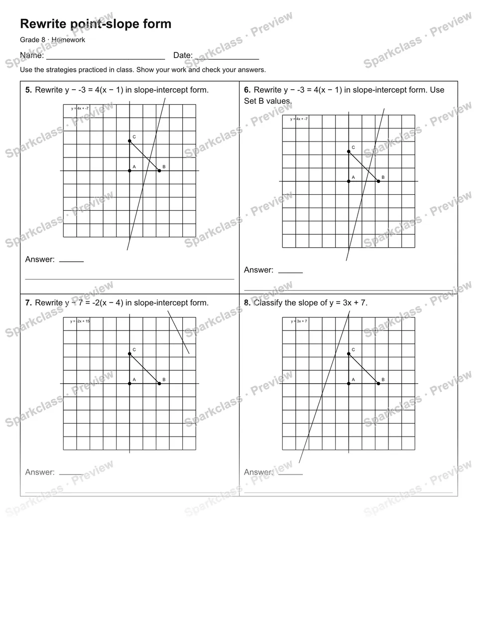 Rewrite point-slope form — Homework — page 2