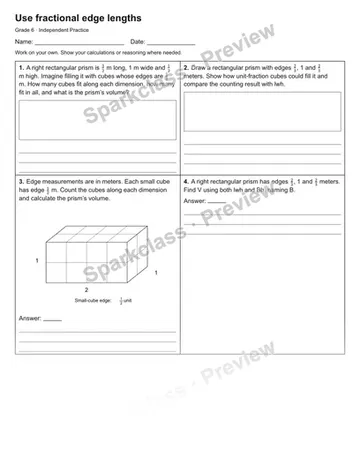 Use fractional edge lengths — Independent Practice — Grade 6 worksheet preview