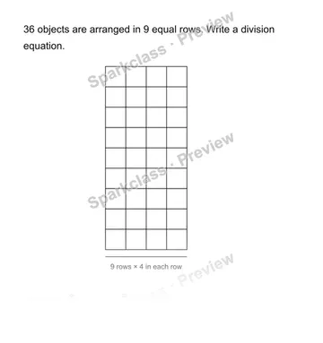 Write the division equation — Grade 3 problem preview