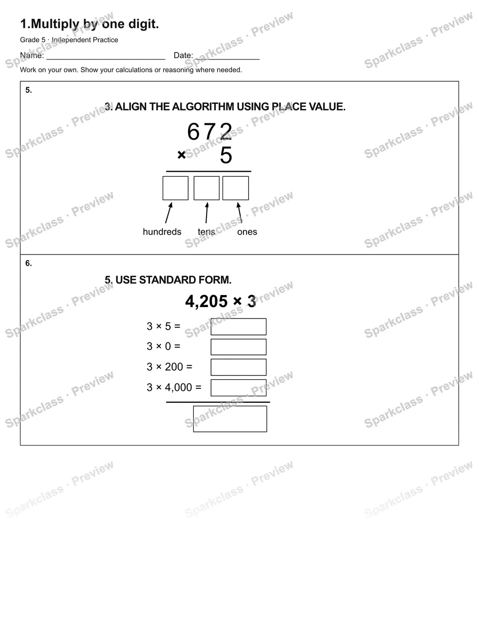 1.Multiply by one digit. — Independent Practice — page 3