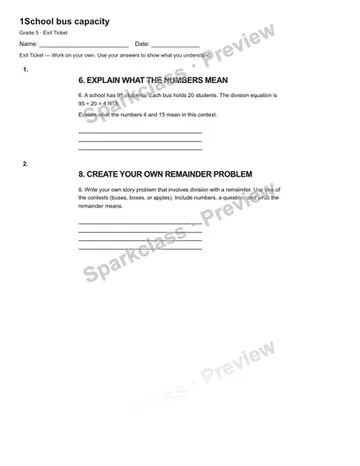 1School bus capacity — Exit Ticket — Grade 5 worksheet preview