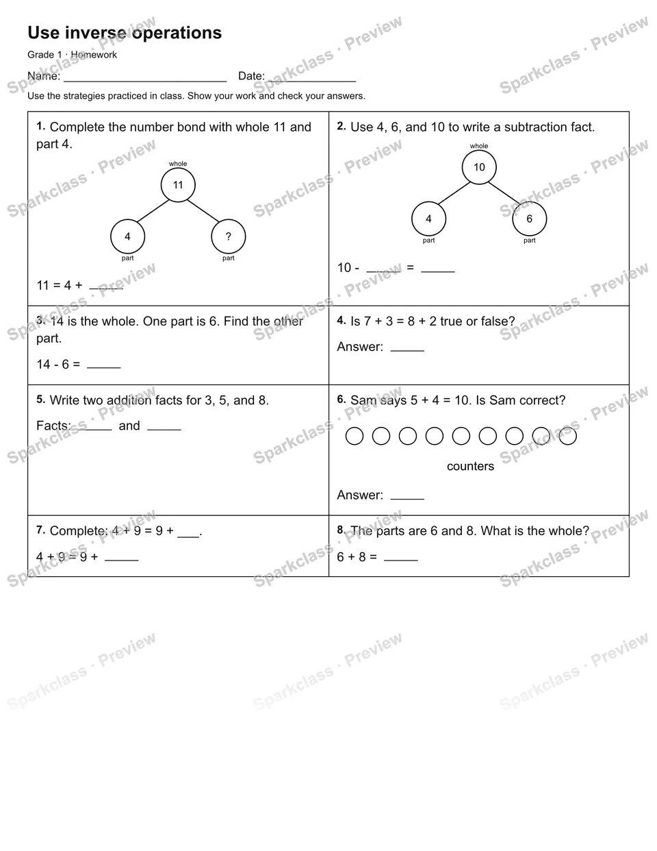 Use inverse operations — Homework — page 1