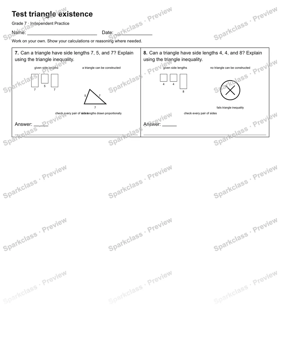 Test triangle existence — Independent Practice — page 2