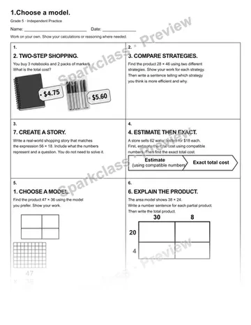 1.Choose a model. — Independent Practice — Grade 5 worksheet preview