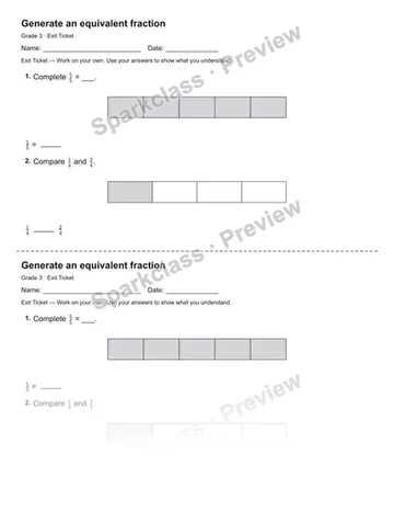 Generate an equivalent fraction — Exit Ticket — Grade 3 worksheet preview