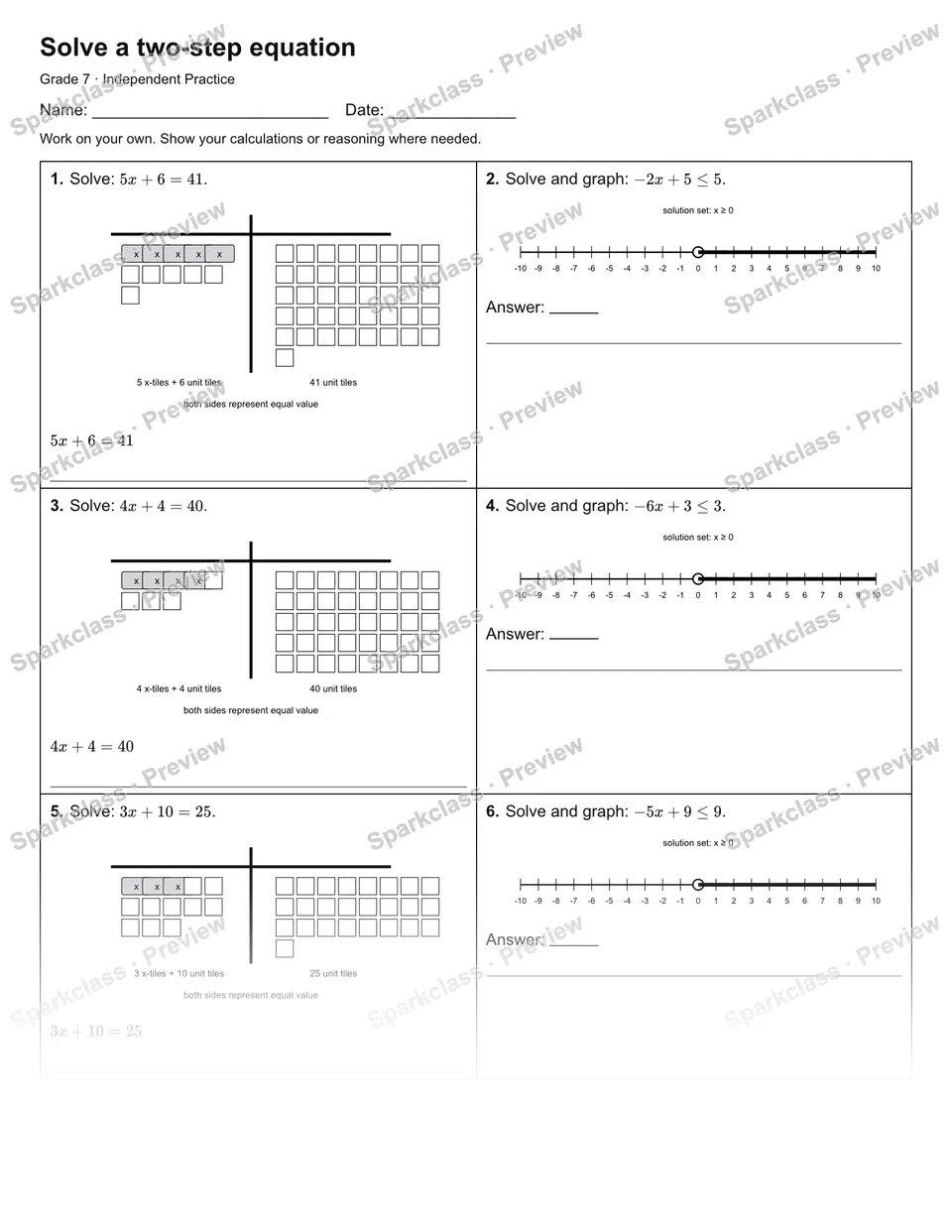 Solve a two-step equation — Independent Practice — page 1