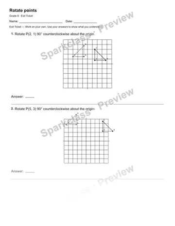 Rotate points — Exit Ticket — Grade 8 worksheet preview