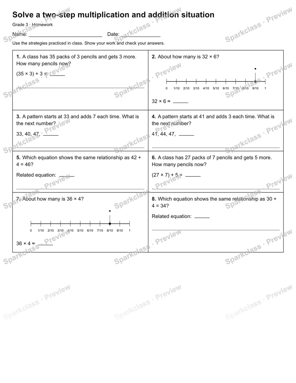 Solve a two-step multiplication and addition situation — Homework — page 1