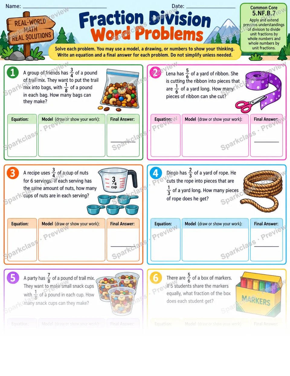 Fraction Division Word Problems — page 1