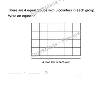 Write the multiplication equation — Grade 3 problem preview