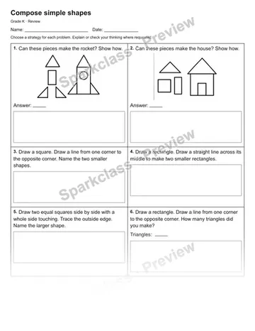 Compose simple shapes — Review — Kindergarten worksheet preview
