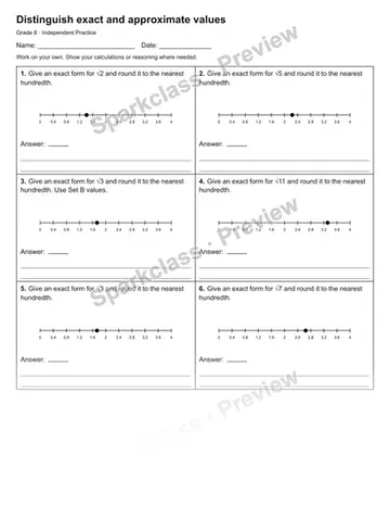 Distinguish exact and approximate values — Independent Practice — Grade 8 worksheet preview
