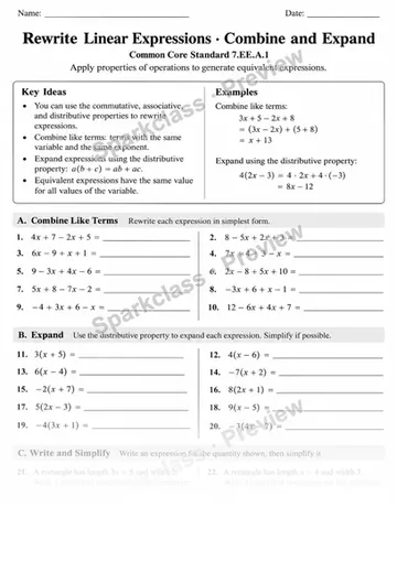 7.EE.A.1 · Linear Expressions · Variant 2 — Grade 7 worksheet preview