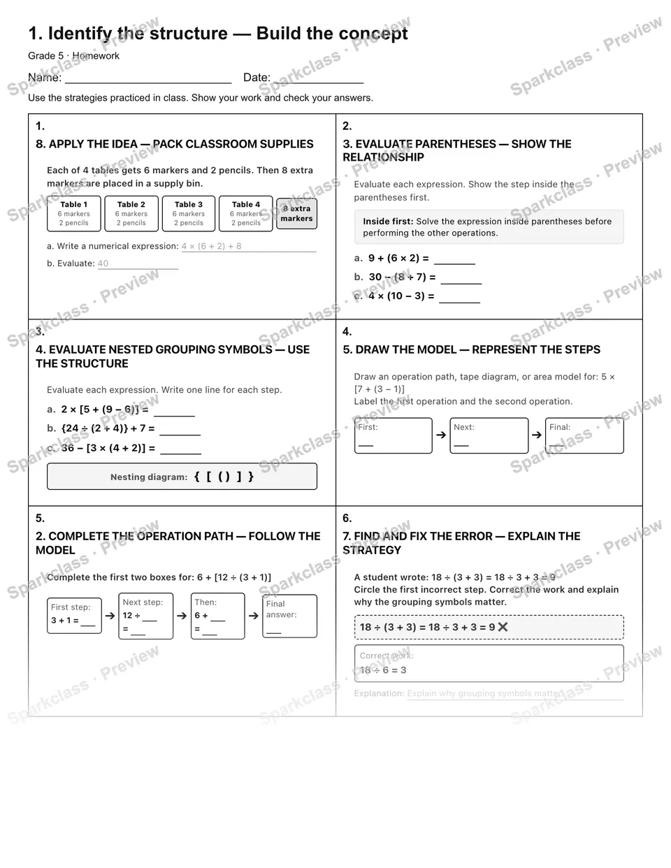 1. Identify the structure — Build the concept — Homework — page 1