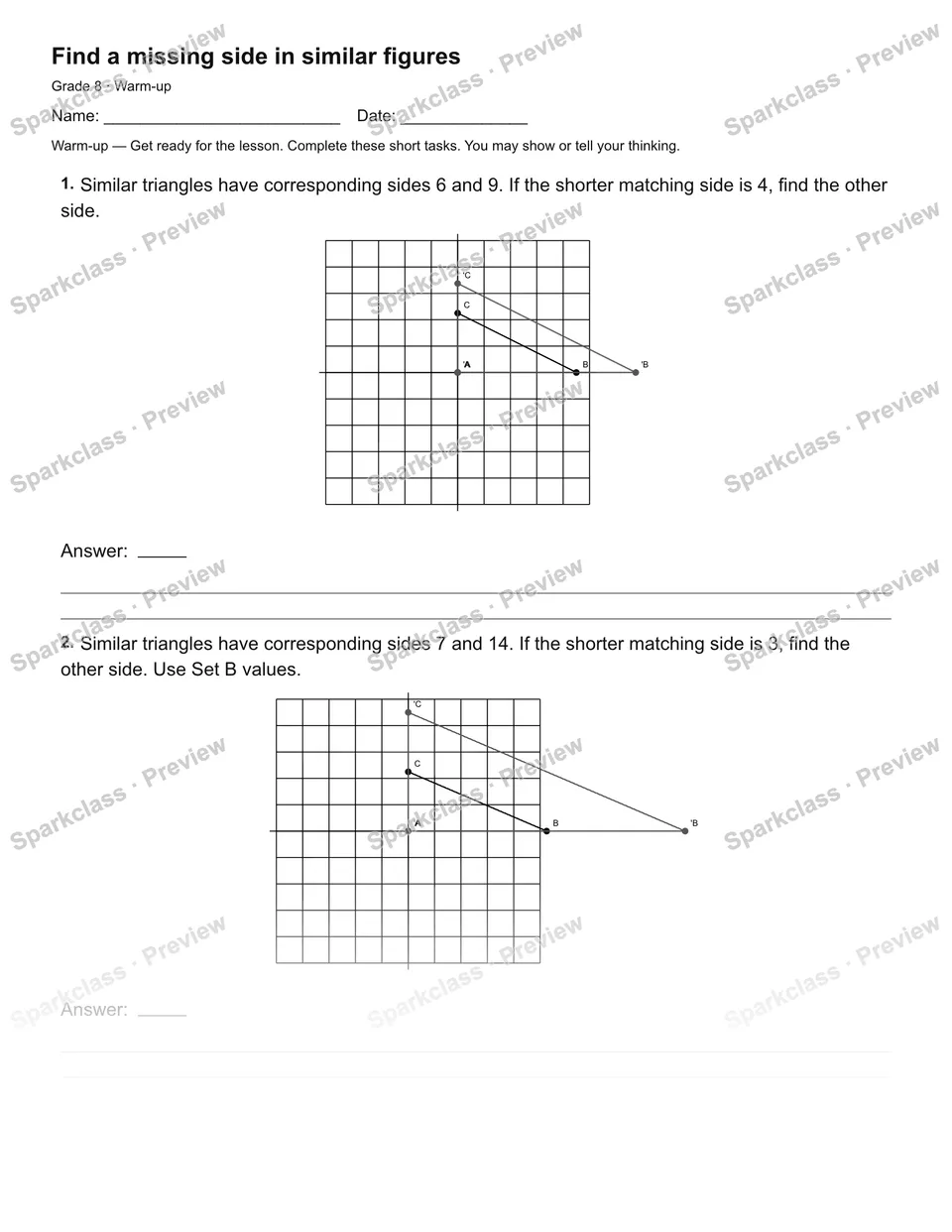 Find a missing side in similar figures — Warm-up — page 1