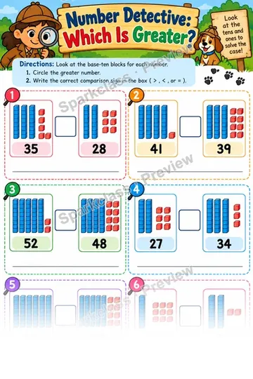 Number Detective Greater — Grade 1 worksheet preview