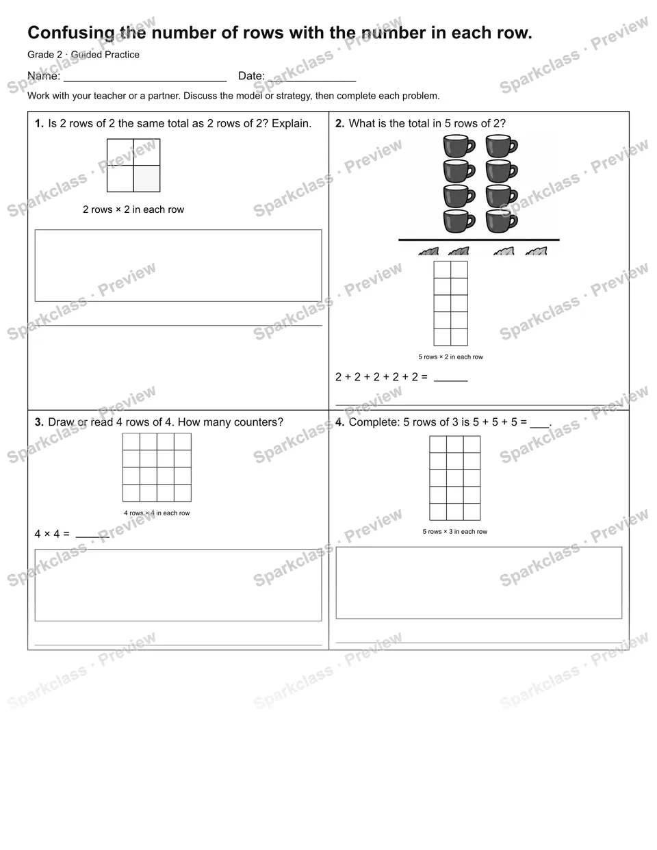 Confusing the number of rows with the number in each row. — Guided Practice — page 1