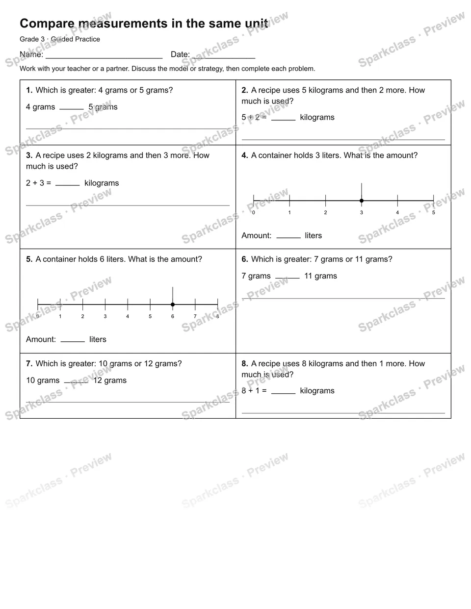 Compare measurements in the same unit — Guided Practice — page 1