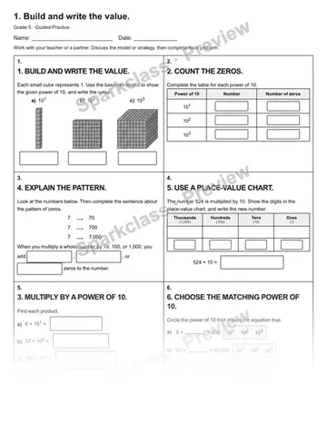 1. Build and write the value. — Guided Practice — Grade 5 worksheet preview
