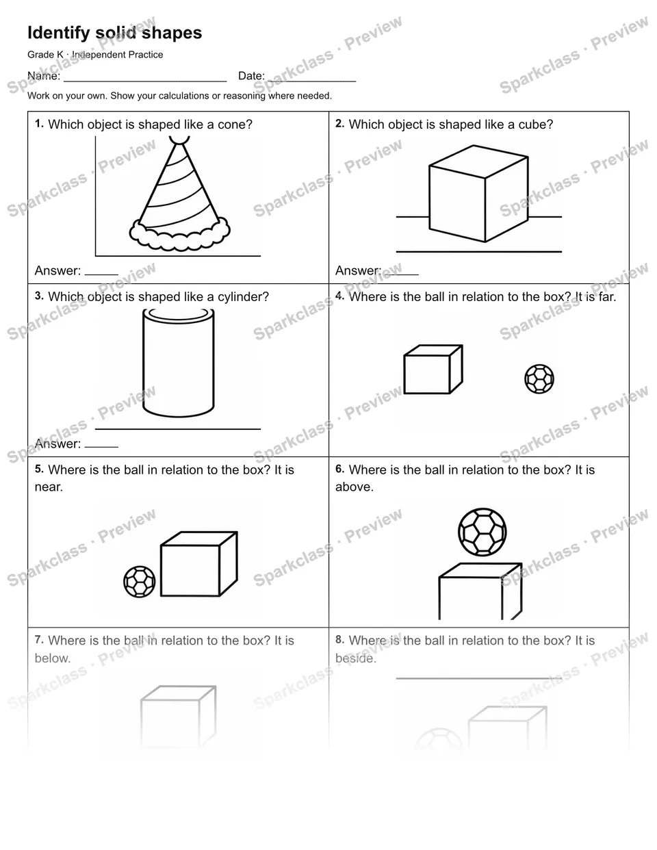 Identify solid shapes — Independent Practice — page 1