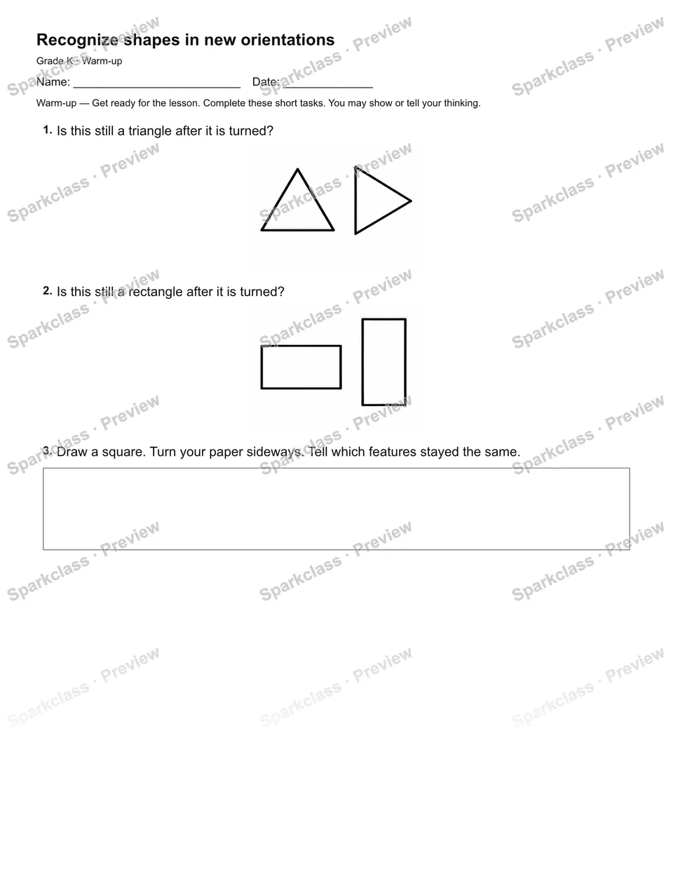 Recognize shapes in new orientations — Warm-up — page 1