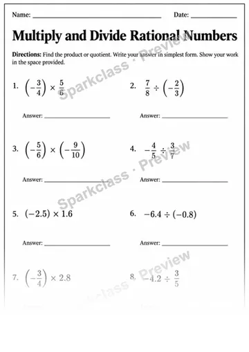 7.NS.A.2 · Multiply and divide rational numbers — Grade 7 worksheet preview