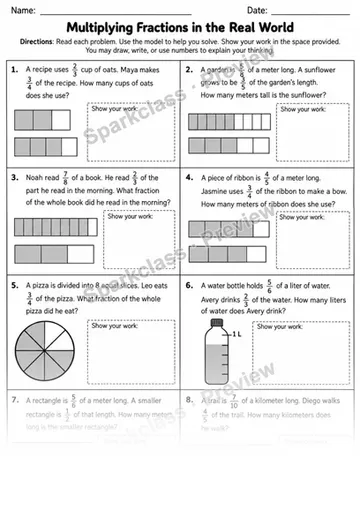 6 Multiply Fraction Word Problems Variant 3 — Grade 5 worksheet preview