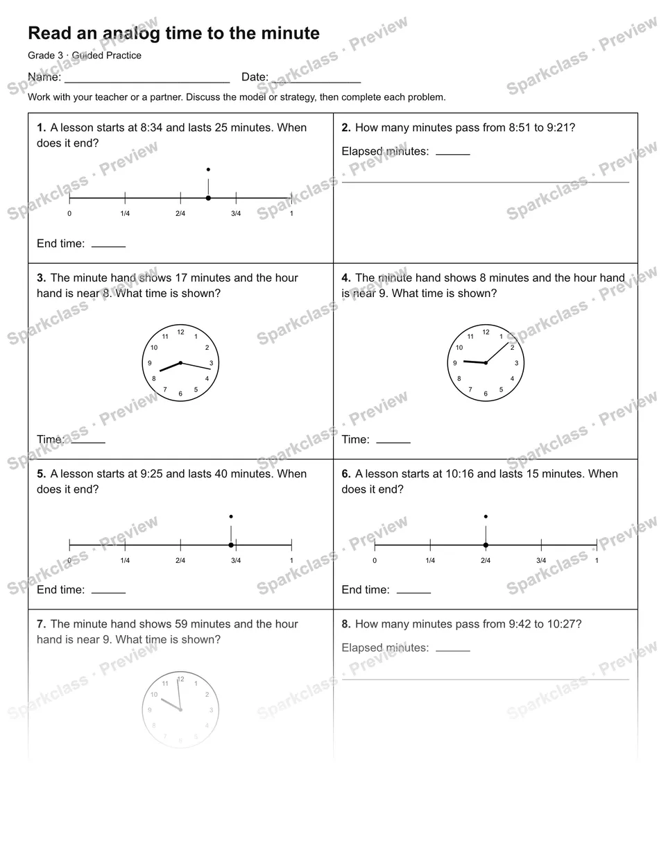 Read an analog time to the minute — Guided Practice — page 1