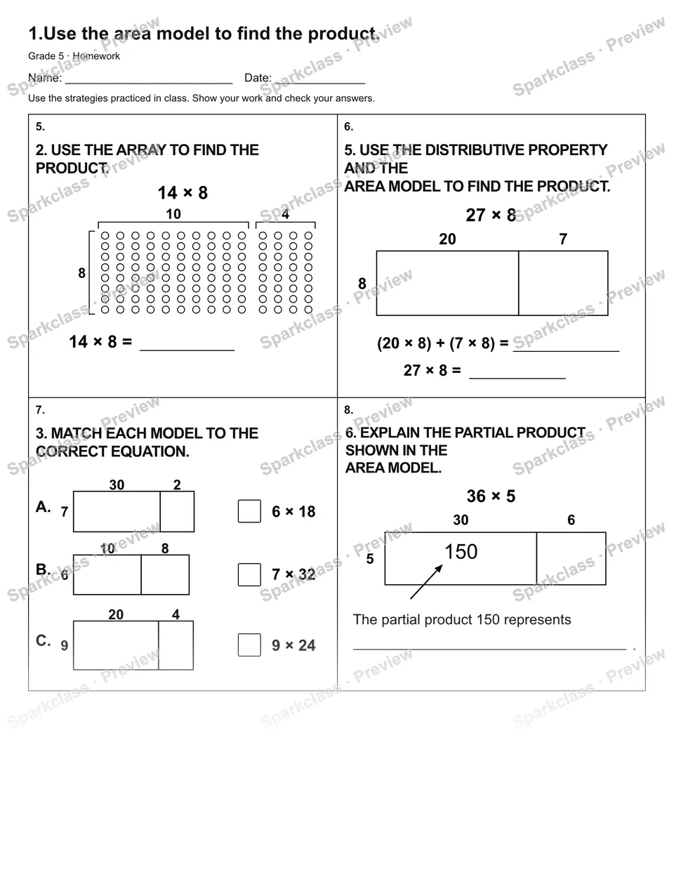 1.Use the area model to find the product. — Homework — page 2