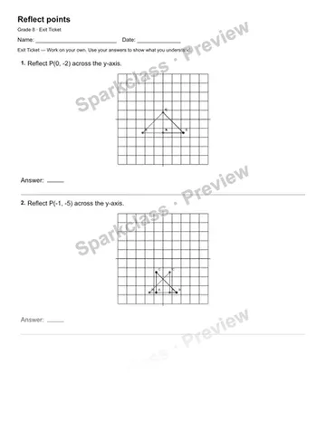 Reflect points — Exit Ticket — Grade 8 worksheet preview