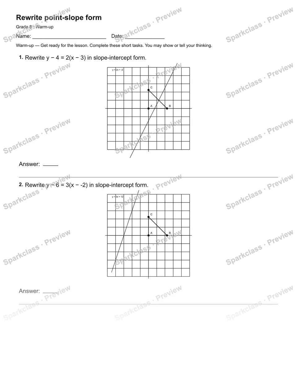Rewrite point-slope form — Warm-up — page 2