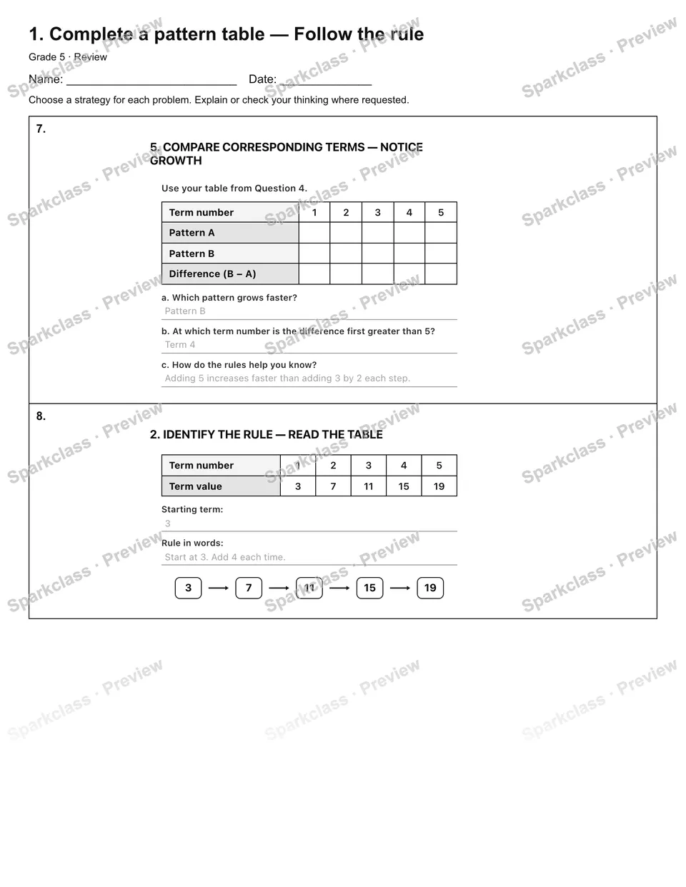 1. Complete a pattern table — Follow the rule — Review — page 3