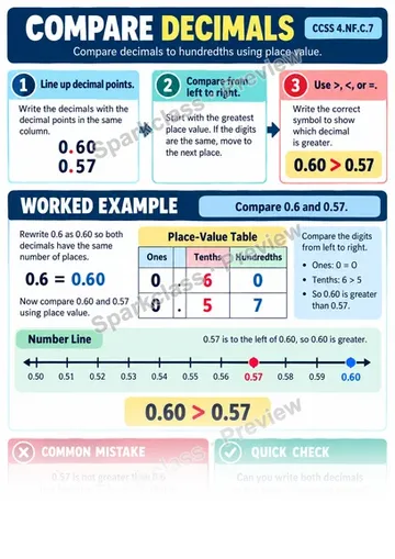 Knowledge Guide · Compare Decimals — Grade 4 worksheet preview