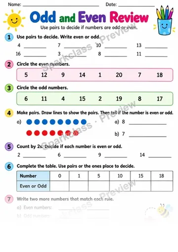 2.OA.C.3 · Odd Even Review — Grade 2 worksheet preview