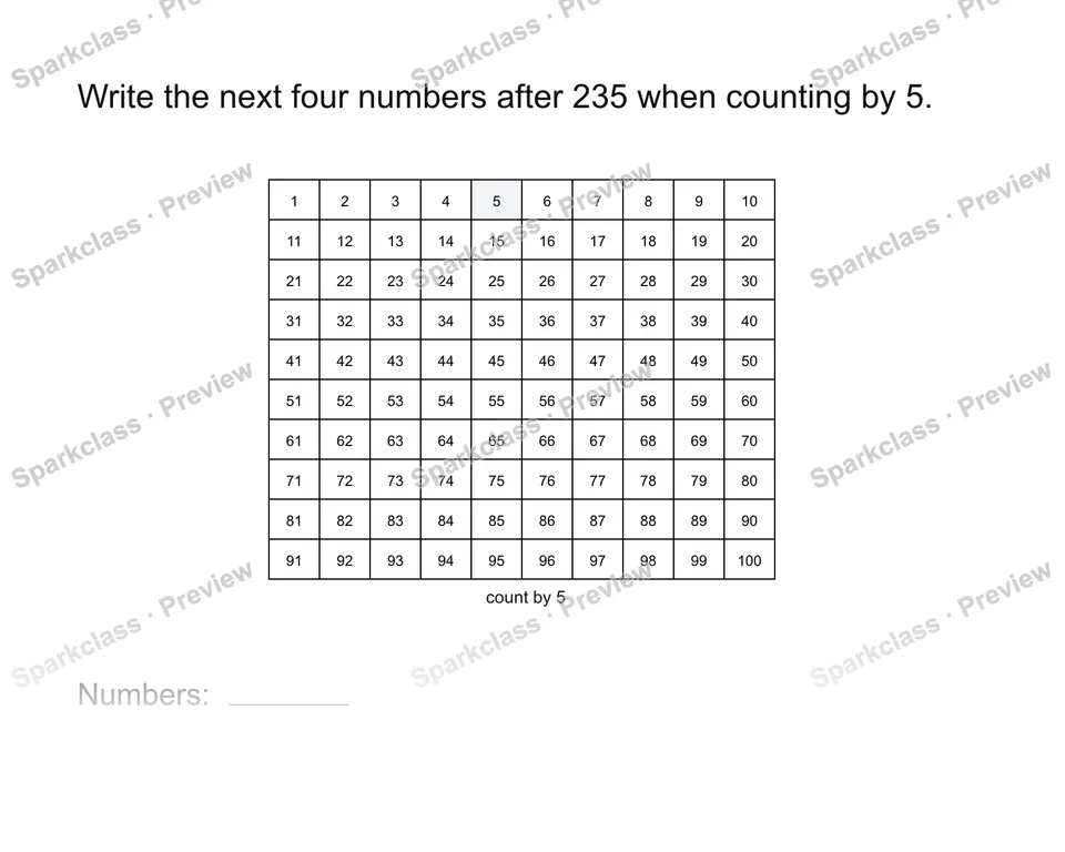 Count by fives on a number table — page 1
