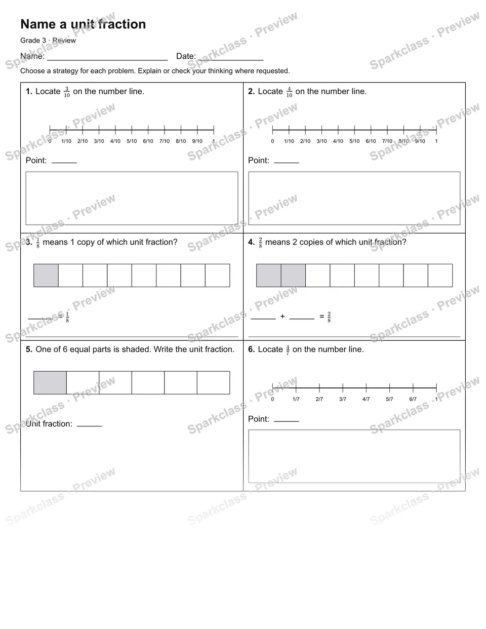 Name a unit fraction — Review — page 1
