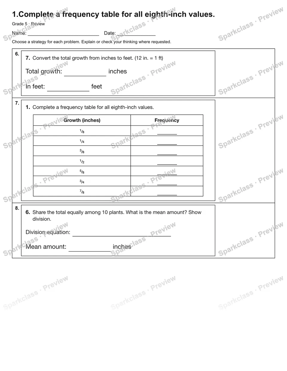 1.Complete a frequency table for all eighth-inch values. — Review — page 2
