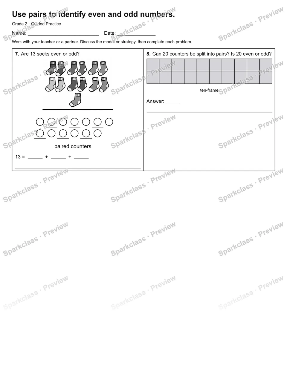 Use pairs to identify even and odd numbers. — Guided Practice — page 2