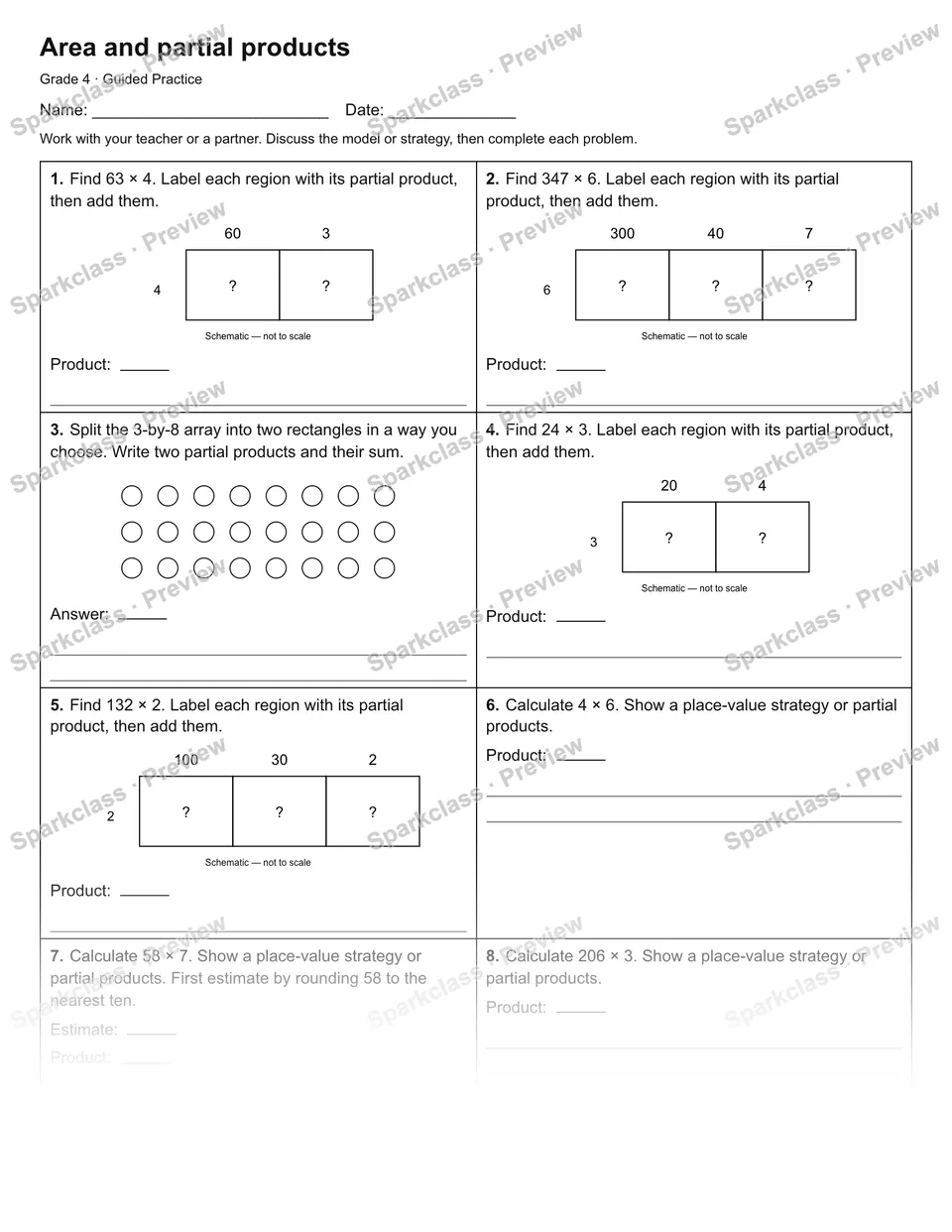 Area and partial products — Guided Practice — page 1