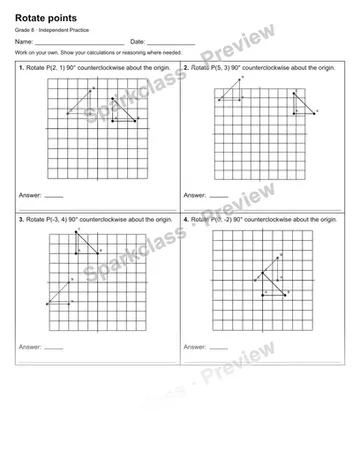 Rotate points — Independent Practice — Grade 8 worksheet preview