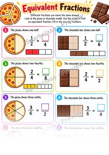 Equivalent Fractions With Models — Grade 4 worksheet preview