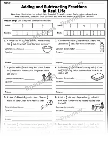 2 Fraction Word Problems — Grade 5 worksheet preview