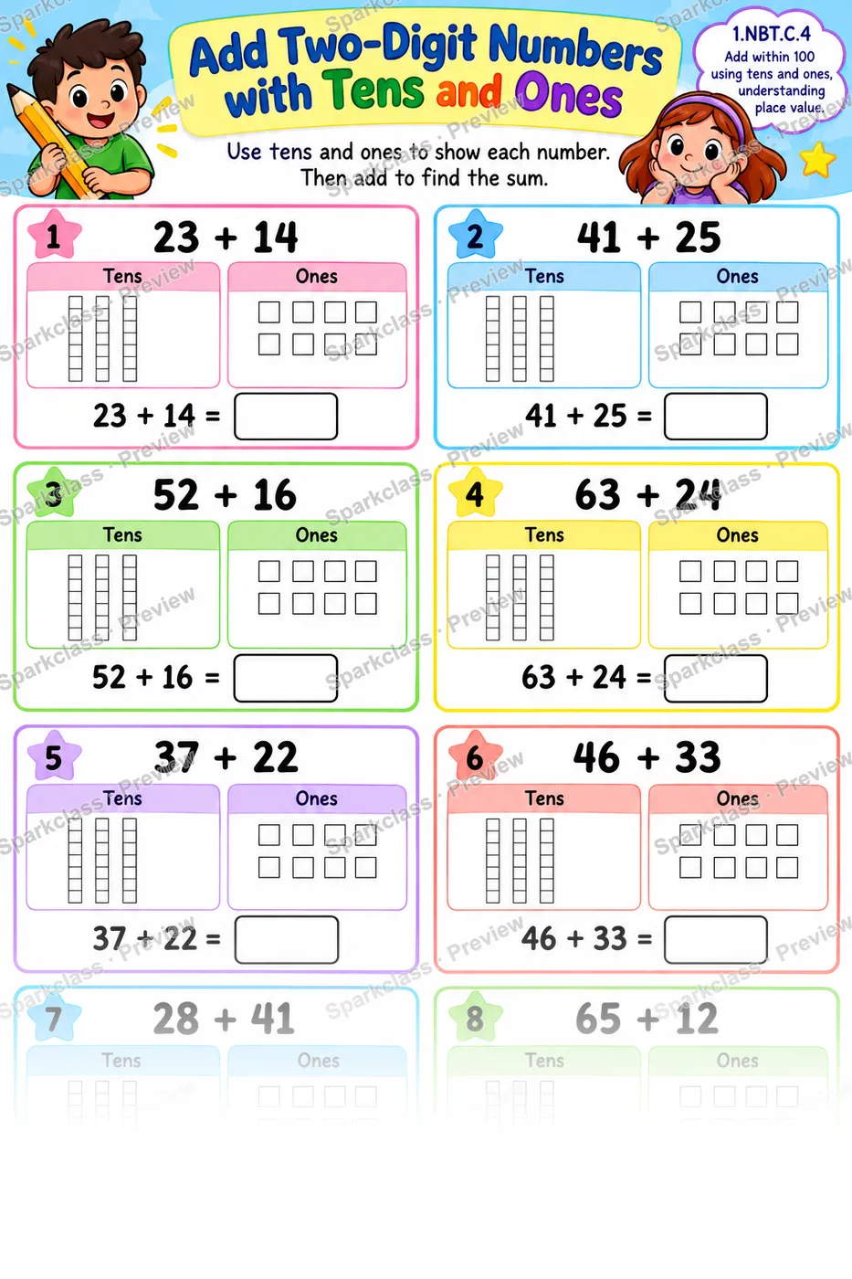 Add Two Digit Numbers Place Value — page 1