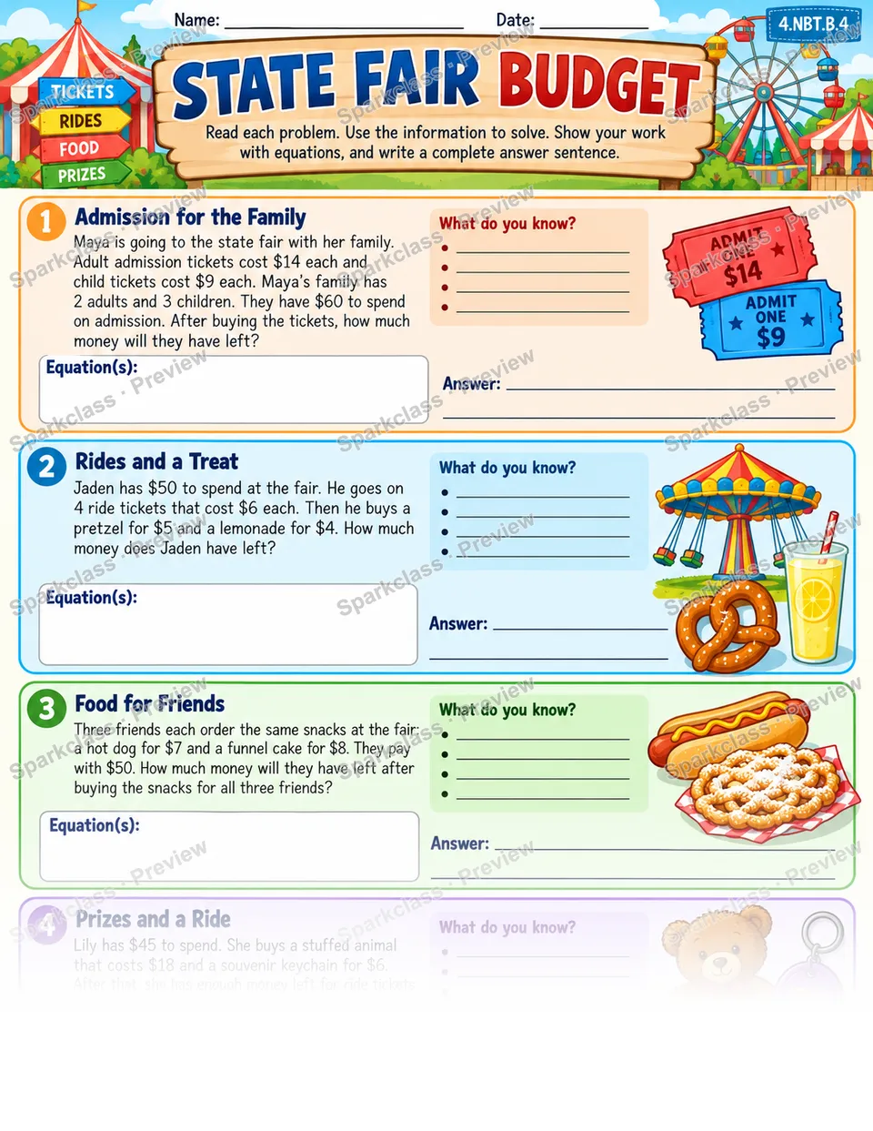 Addition and Subtraction Word Problems — page 1